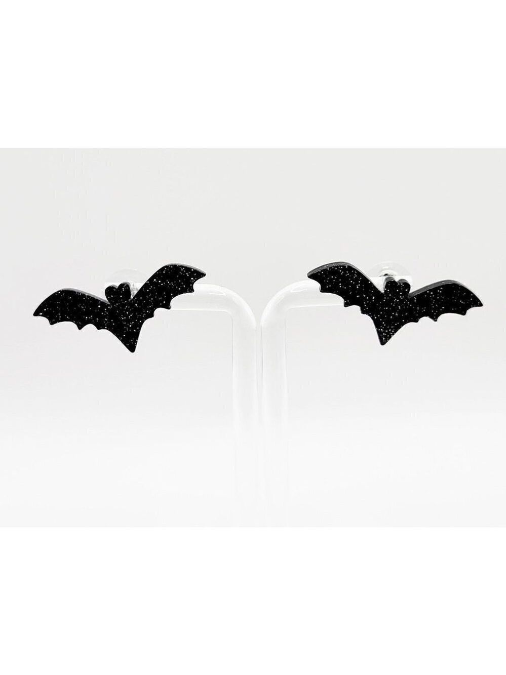 Black Bat Stud Earrings Halloween Retro Style